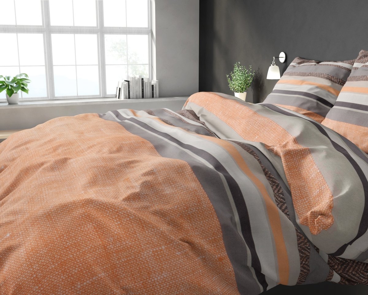 Polycotton Duvet Cover Set Sonta | Orange | Double - 200cm (W) x 220cm (L) - The Bedding & Blankets Store