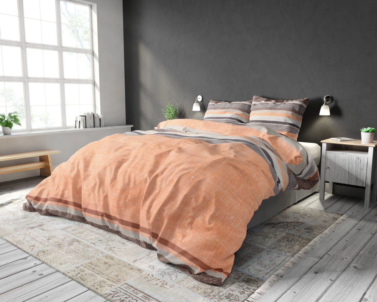 Polycotton Duvet Cover Set Sonta | Orange | Double - 200cm (W) x 220cm (L) - The Bedding & Blankets Store
