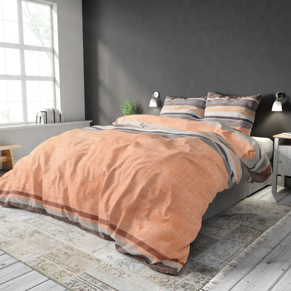 Polycotton Duvet Cover Set Sonta | Orange | Double - 200cm (W) x 220cm (L) - The Bedding & Blankets Store