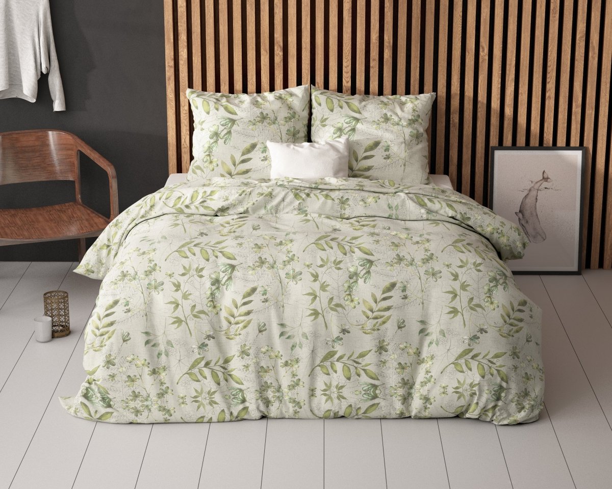 Polycotton Duvet Cover Set Sorana | Green | Double - 200cm (W) x 220cm (L) - The Bedding & Blankets Store