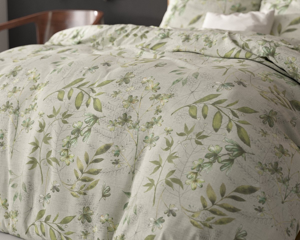 Polycotton Duvet Cover Set Sorana | Green | Double - 200cm (W) x 220cm (L) - The Bedding & Blankets Store