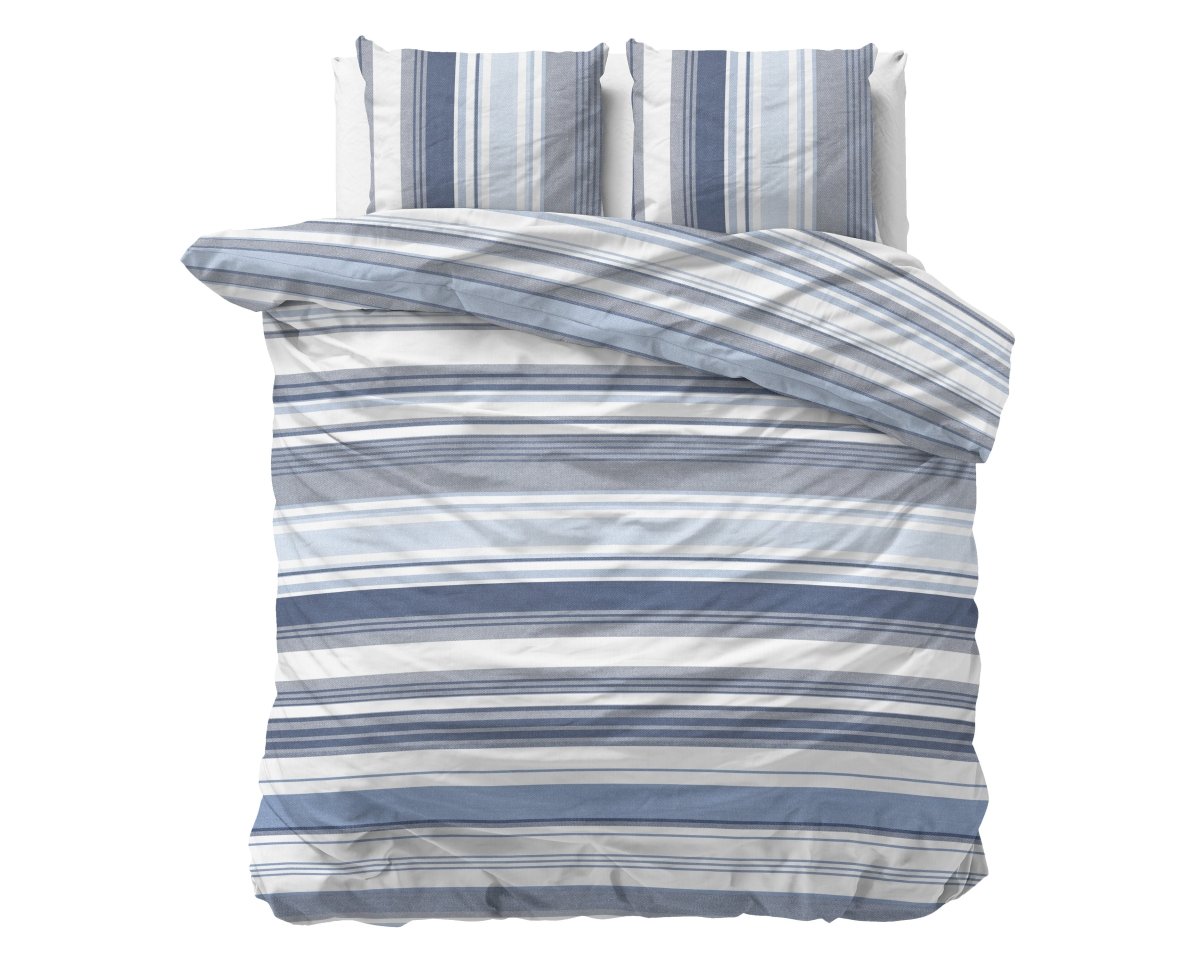 Polycotton Duvet Cover Set Stripy | Blue | Double - 200cm (W) x 220cm (L) - The Bedding & Blankets Store