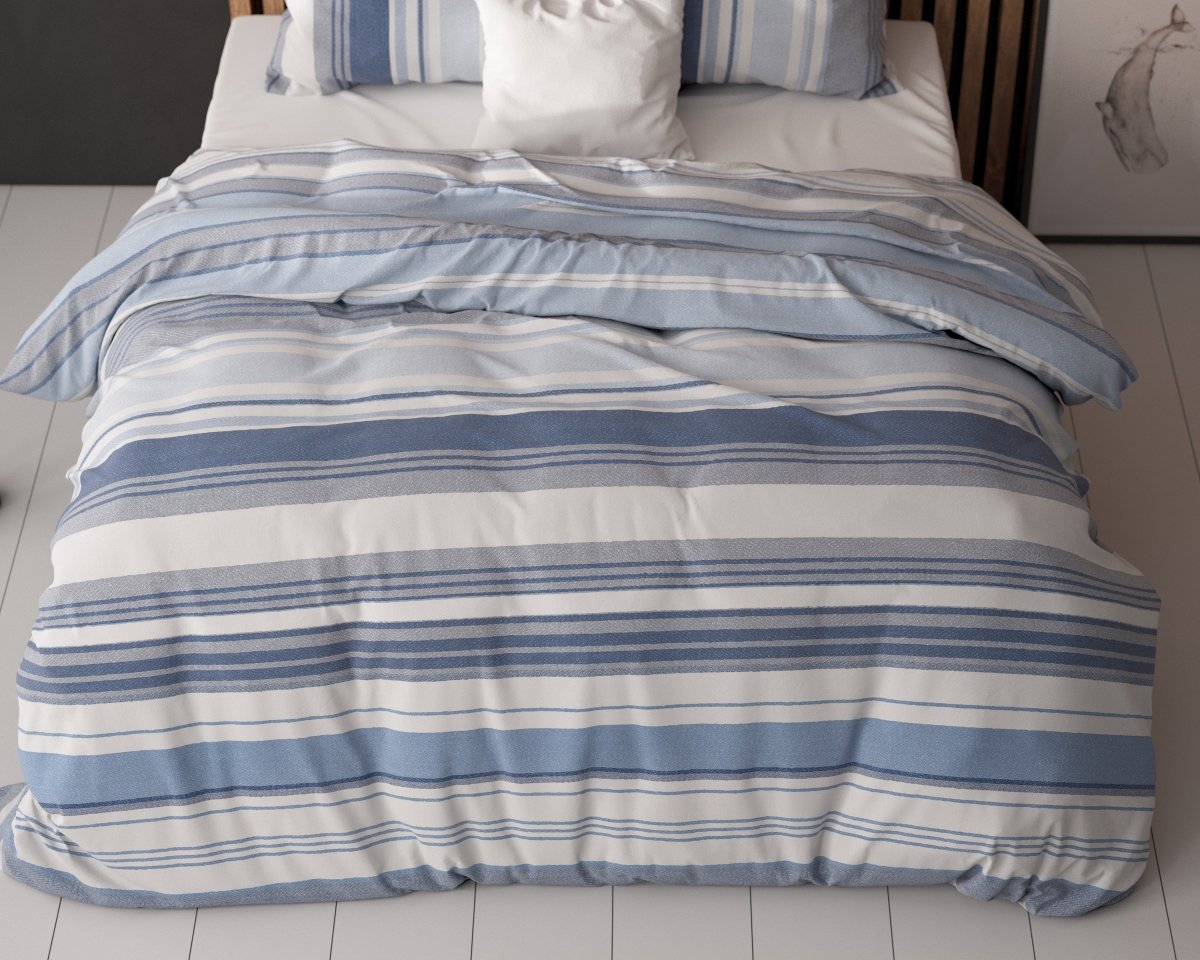 Polycotton Duvet Cover Set Stripy | Blue | Single - 140cm (W) x 220cm (L) - The Bedding & Blankets Store