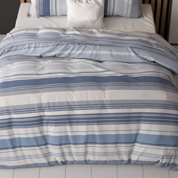 Polycotton Duvet Cover Set Stripy | Blue | Single - 140cm (W) x 220cm (L) - The Bedding & Blankets Store