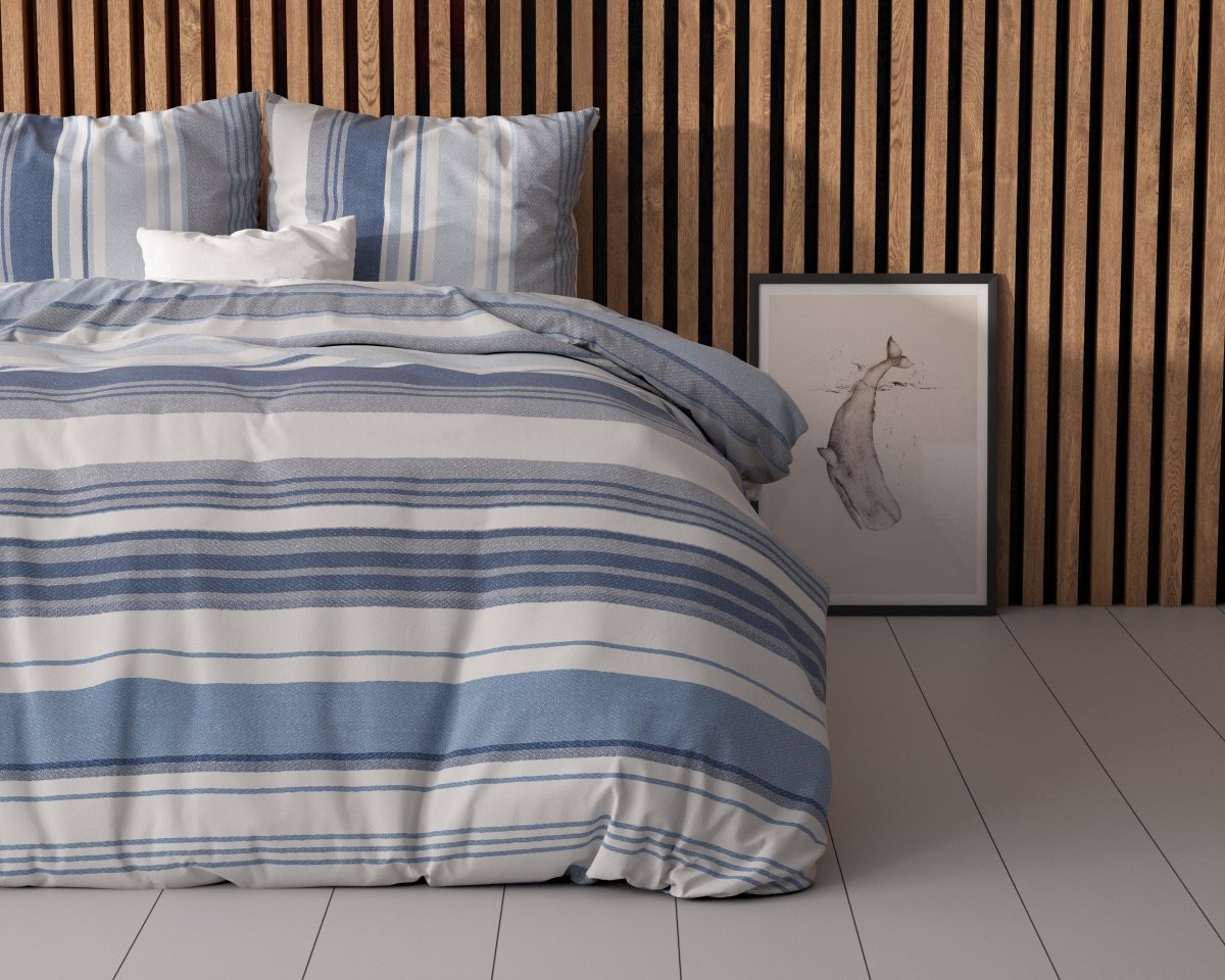 Polycotton Duvet Cover Set Stripy | Blue | Single - 140cm (W) x 220cm (L) - The Bedding & Blankets Store