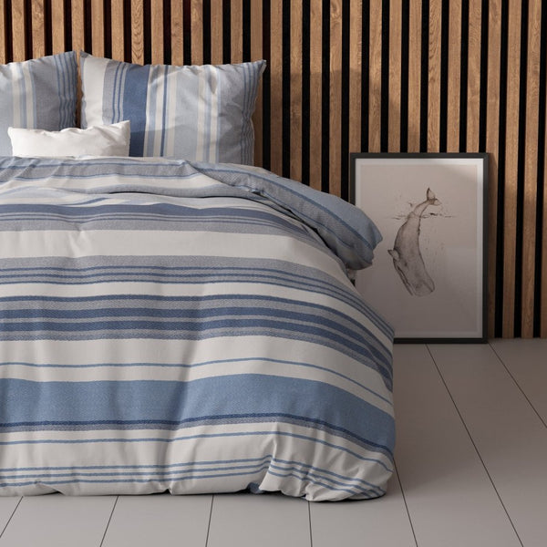 Polycotton Duvet Cover Set Stripy | Blue | Single - 140cm (W) x 220cm (L) - The Bedding & Blankets Store
