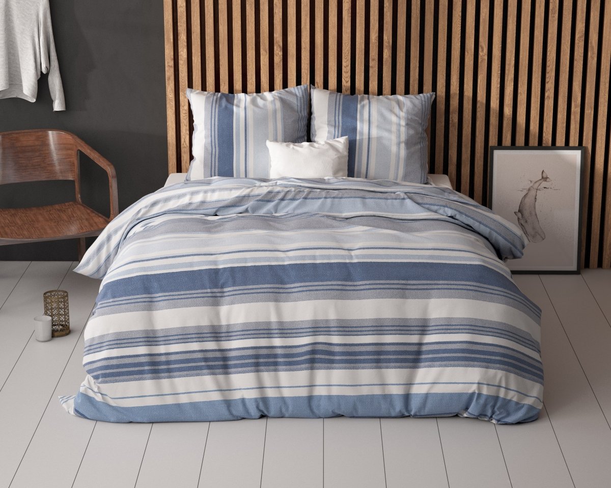 Polycotton Duvet Cover Set Stripy | Blue | Single - 140cm (W) x 220cm (L) - The Bedding & Blankets Store