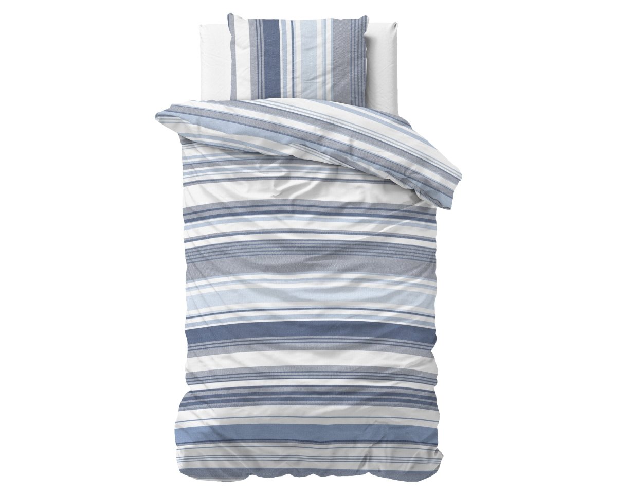 Polycotton Duvet Cover Set Stripy | Blue | Single - 140cm (W) x 220cm (L) - The Bedding & Blankets Store