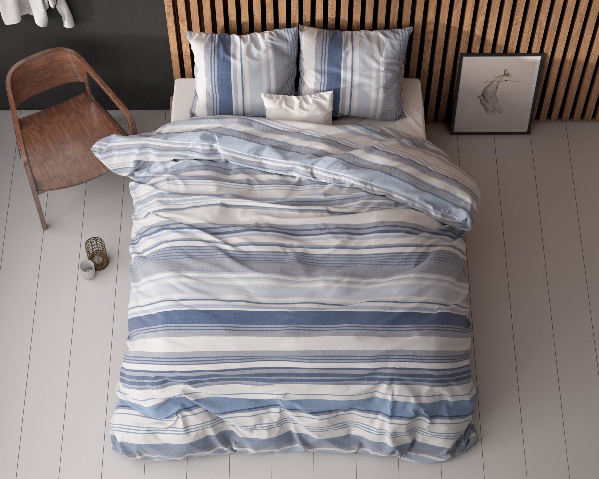 Polycotton Duvet Cover Set Stripy | Blue | Single - 140cm (W) x 220cm (L) - The Bedding & Blankets Store