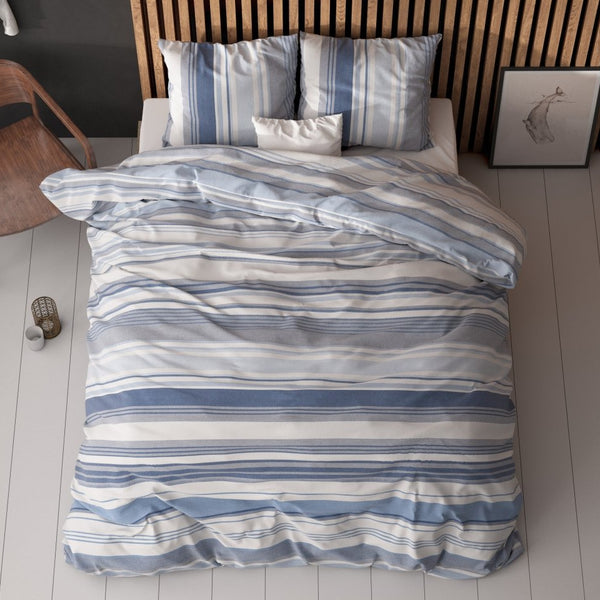 Polycotton Duvet Cover Set Stripy | Blue | Single - 140cm (W) x 220cm (L) - The Bedding & Blankets Store