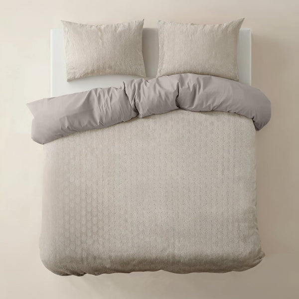Polyester Duvet Cover Set Flanel Art | Beige | Double - 200cm (W) x 220cm (L) - The Bedding & Blankets Store