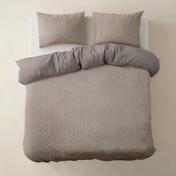 Polyester Duvet Cover Set Flanel Art | Taupe | Double - 200cm (W) x 220cm (L) - The Bedding & Blankets Store