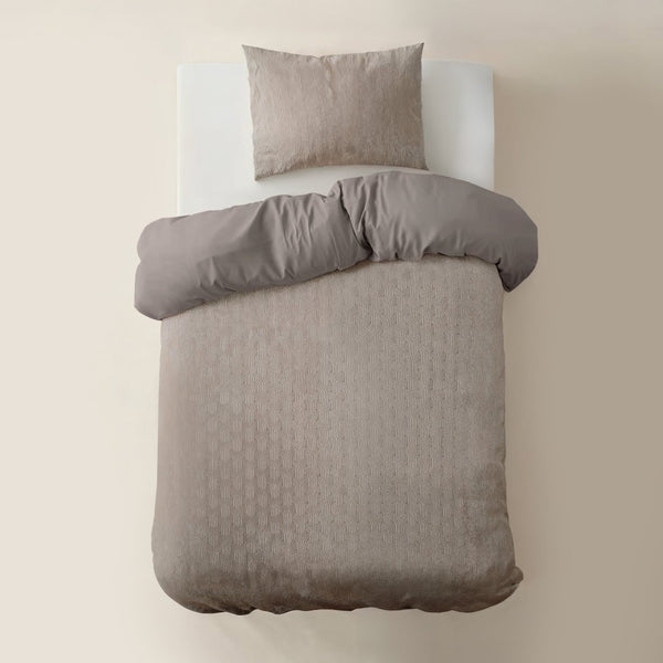 Polyester Duvet Cover Set Flanel Art | Taupe | Double - 200cm (W) x 220cm (L) - The Bedding & Blankets Store