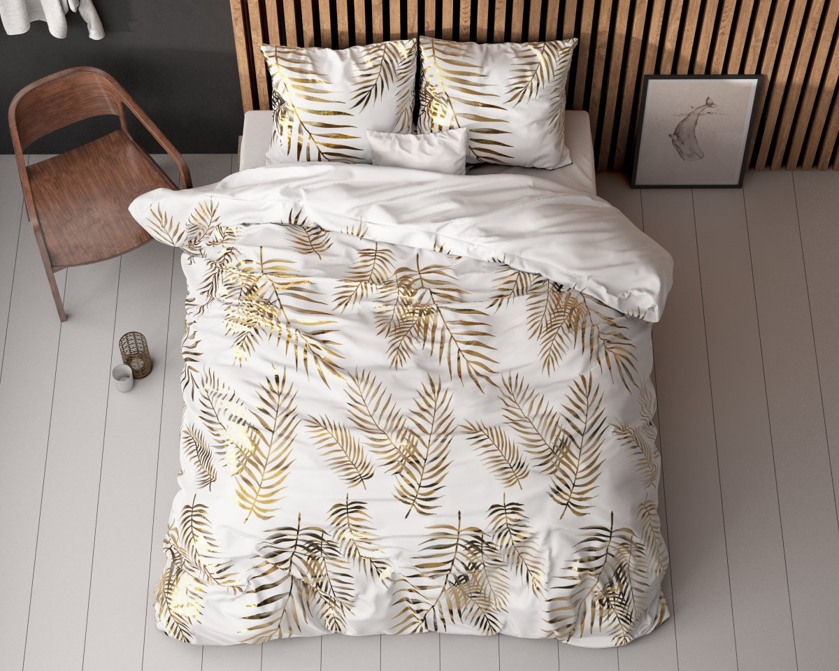 Polyester Duvet Cover Set Leaves | White | Single - 140cm (W) x 220cm (L) - The Bedding & Blankets Store