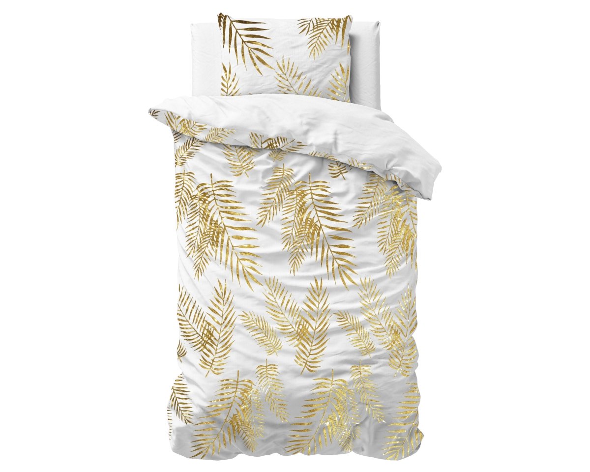 Polyester Duvet Cover Set Leaves | White | Single - 140cm (W) x 220cm (L) - The Bedding & Blankets Store