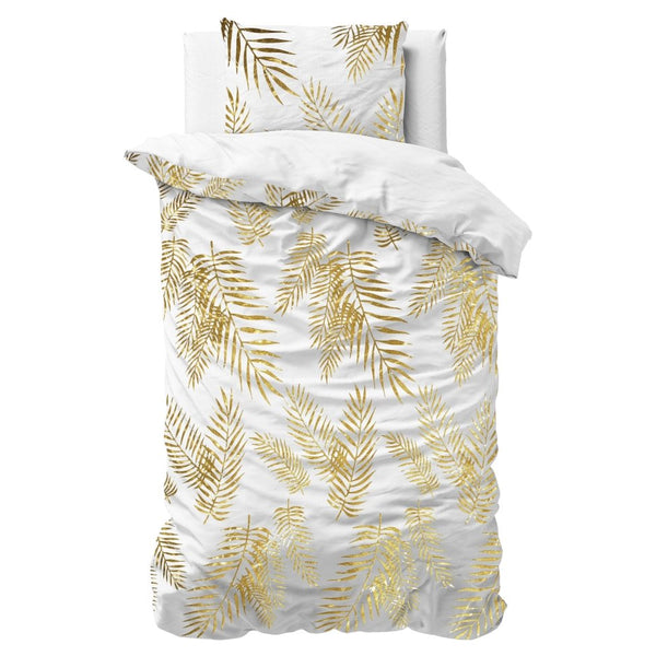 Polyester Duvet Cover Set Leaves | White | Single - 140cm (W) x 220cm (L) - The Bedding & Blankets Store
