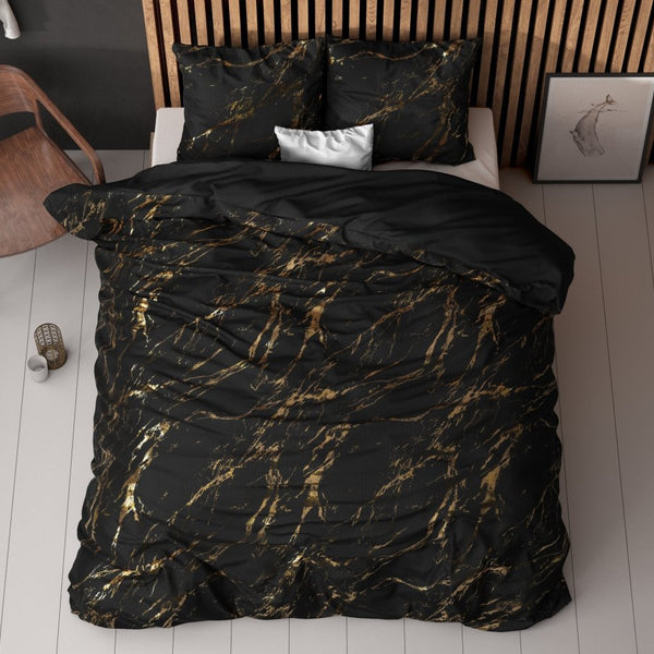 Polyester Duvet Cover Set Marble | Black | Single - 140cm (W) x 220cm (L) - The Bedding & Blankets Store