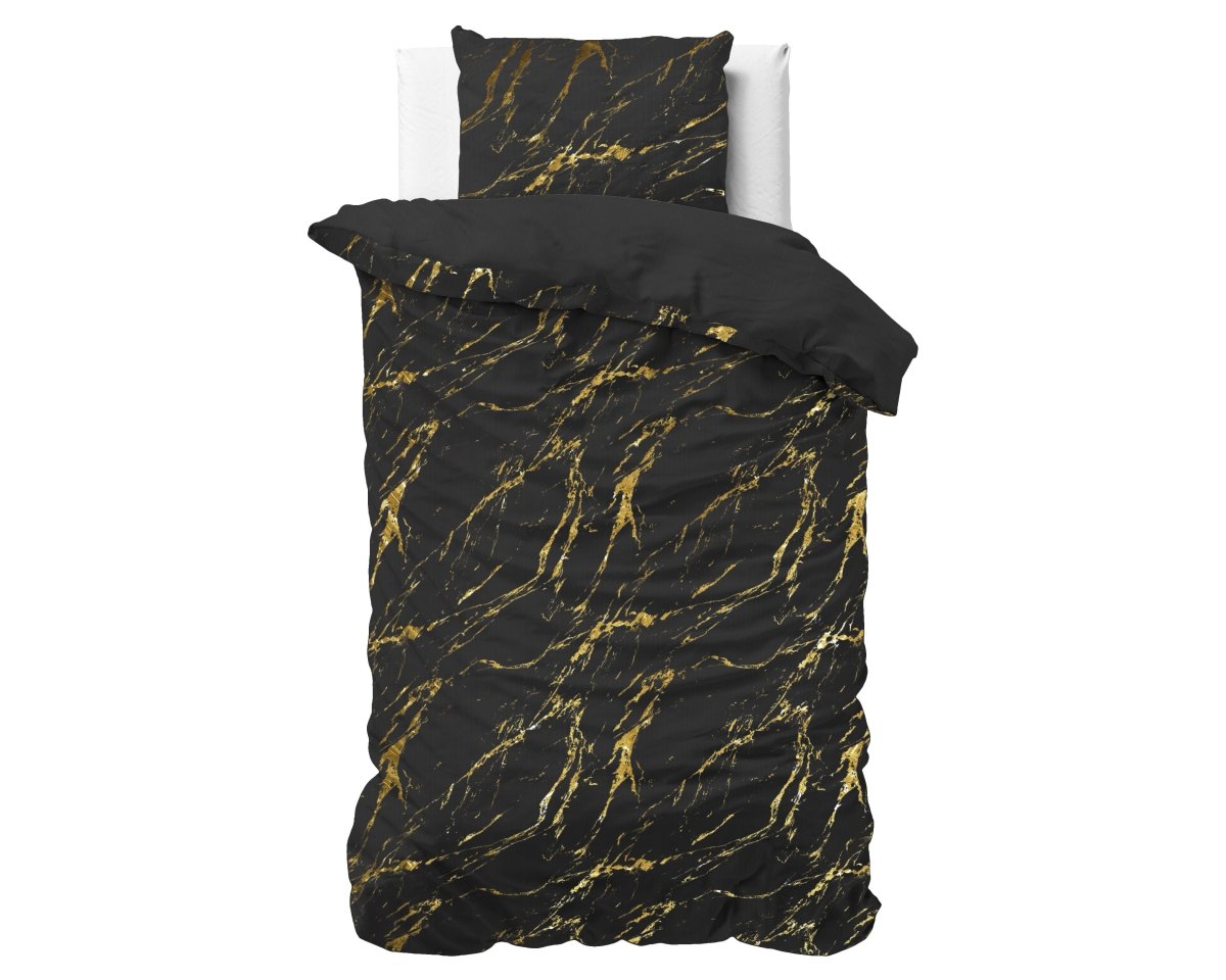 Polyester Duvet Cover Set Marble | Black | Single - 140cm (W) x 220cm (L) - The Bedding & Blankets Store