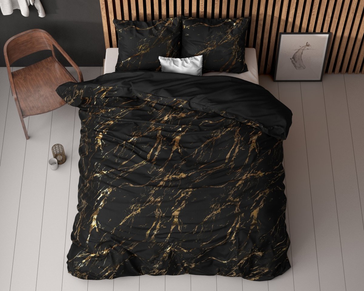 Polyester Duvet Cover Set Marble | Black | Single - 140cm (W) x 220cm (L) - The Bedding & Blankets Store