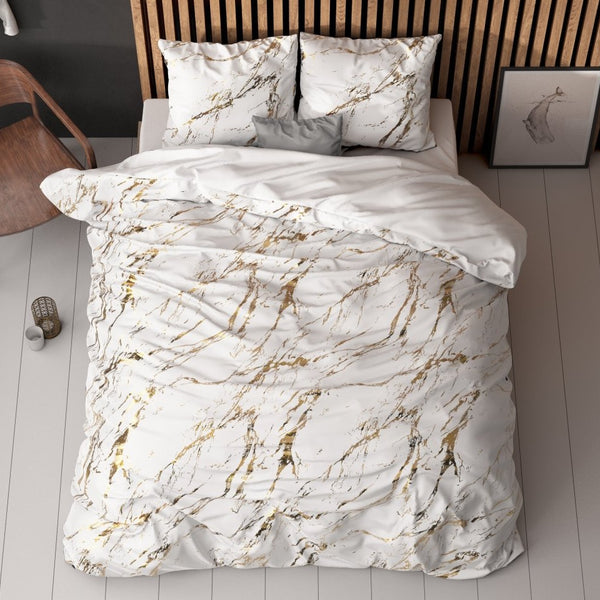 Polyester Duvet Cover Set Marble | White | Single - 140cm (W) x 220cm (L) - The Bedding & Blankets Store