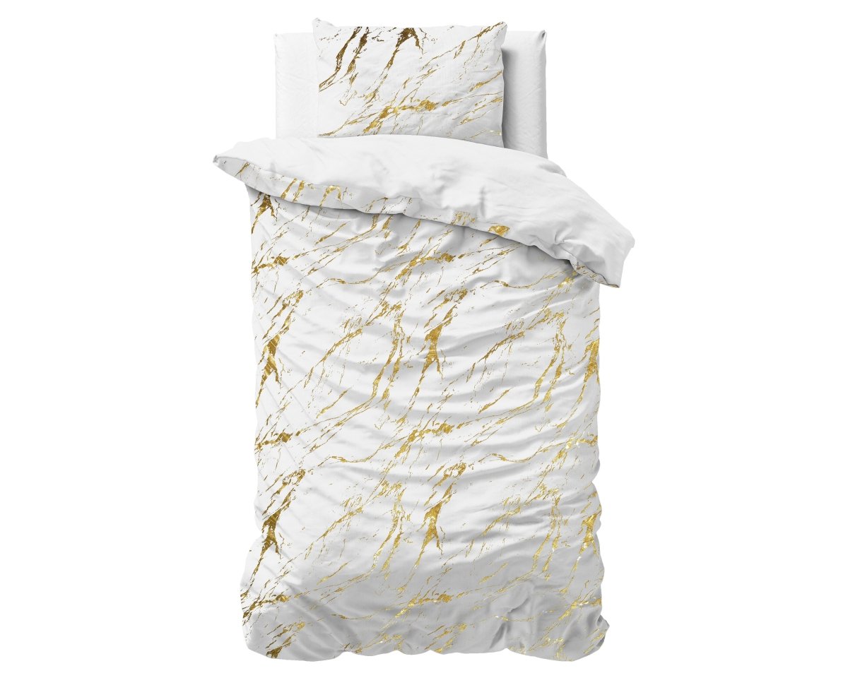 Polyester Duvet Cover Set Marble | White | Single - 140cm (W) x 220cm (L) - The Bedding & Blankets Store