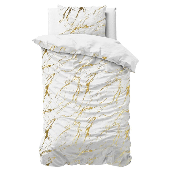 Polyester Duvet Cover Set Marble | White | Single - 140cm (W) x 220cm (L) - The Bedding & Blankets Store