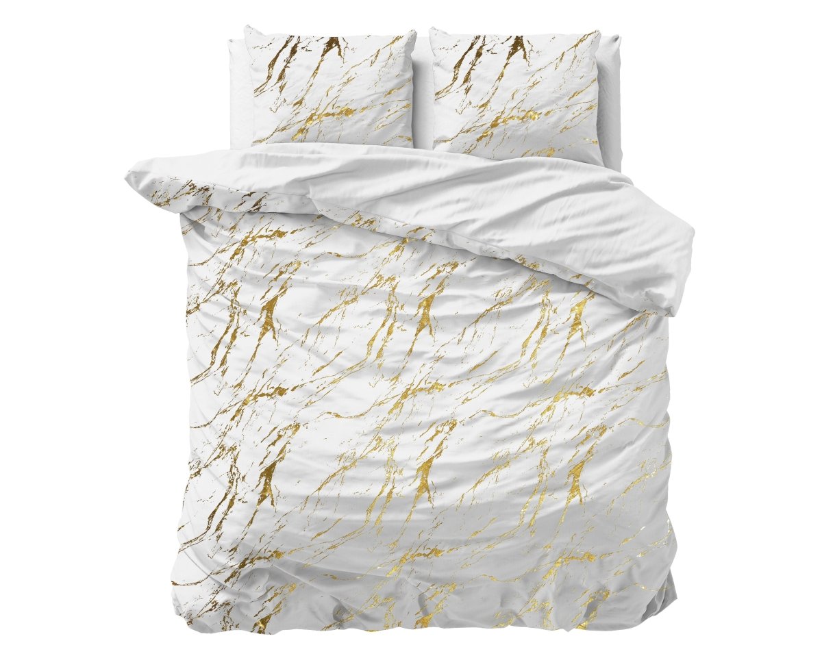 Polyester Duvet Cover Set Marble | White | Single - 140cm (W) x 220cm (L) - The Bedding & Blankets Store