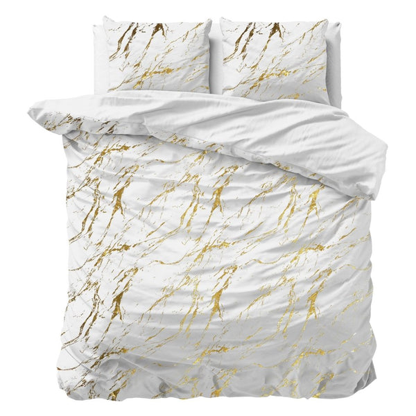 Polyester Duvet Cover Set Marble | White | Single - 140cm (W) x 220cm (L) - The Bedding & Blankets Store