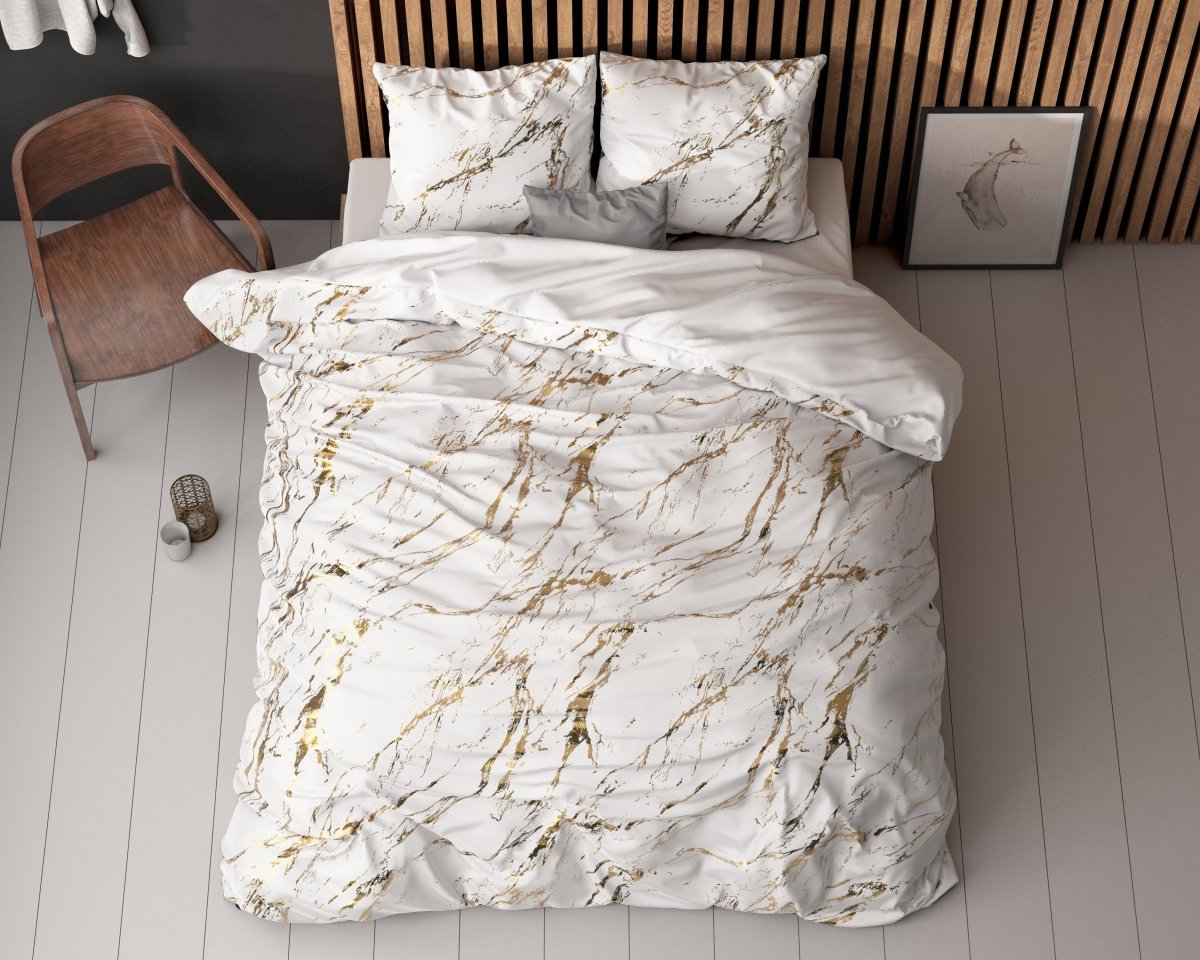 Polyester Duvet Cover Set Marble | White | Single - 140cm (W) x 220cm (L) - The Bedding & Blankets Store