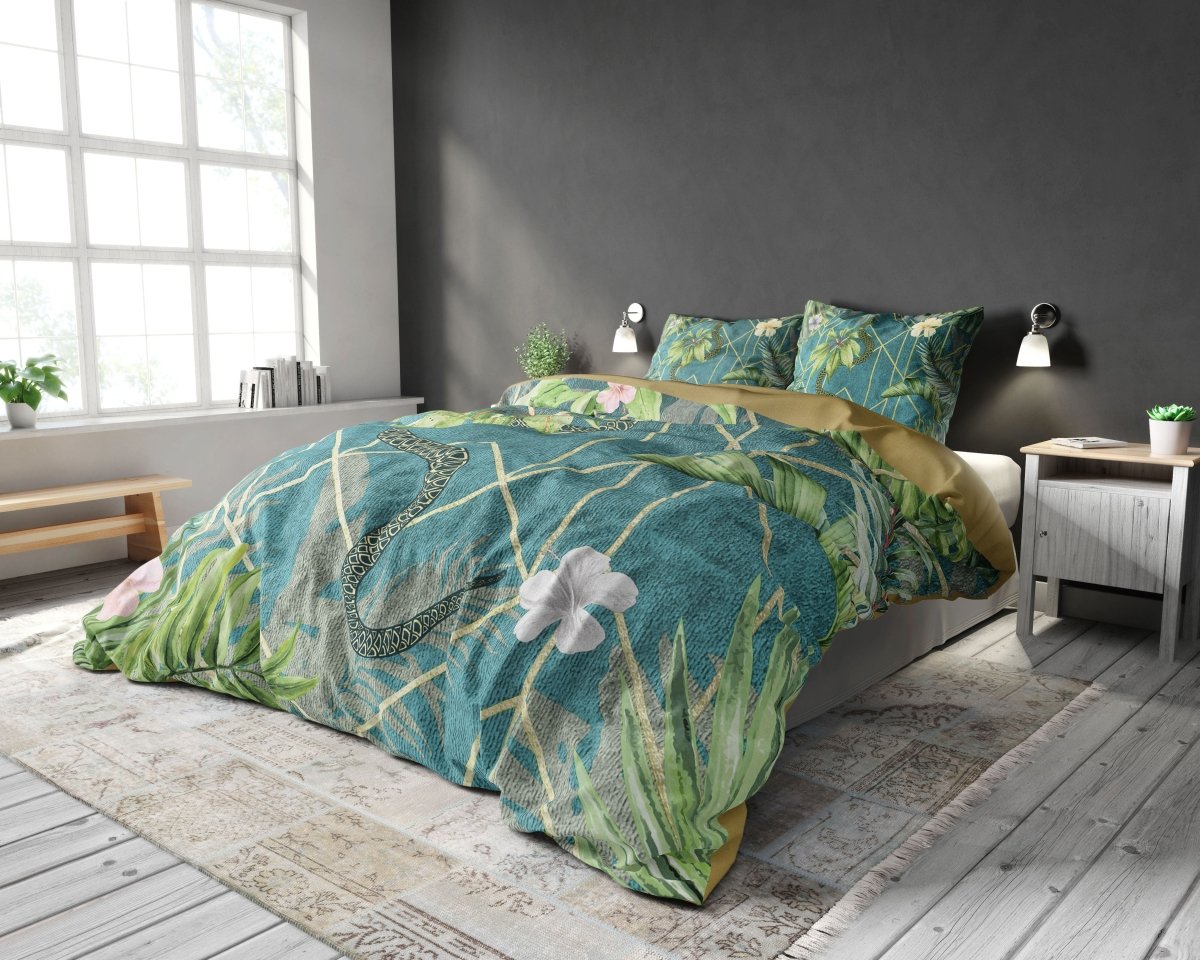 Polyester Duvet Cover Set Palm Wood | Green | King - 240cm (W) x 220cm (L) - The Bedding & Blankets Store