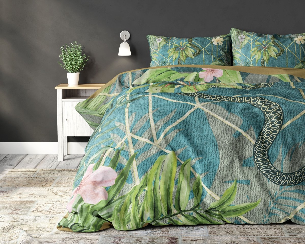 Polyester Duvet Cover Set Palm Wood | Green | King - 240cm (W) x 220cm (L) - The Bedding & Blankets Store