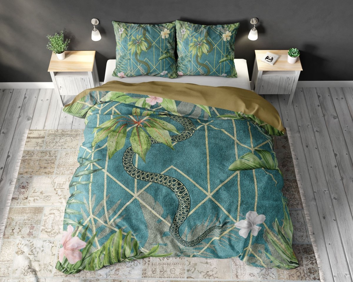 Polyester Duvet Cover Set Palm Wood | Green | King - 240cm (W) x 220cm (L) - The Bedding & Blankets Store