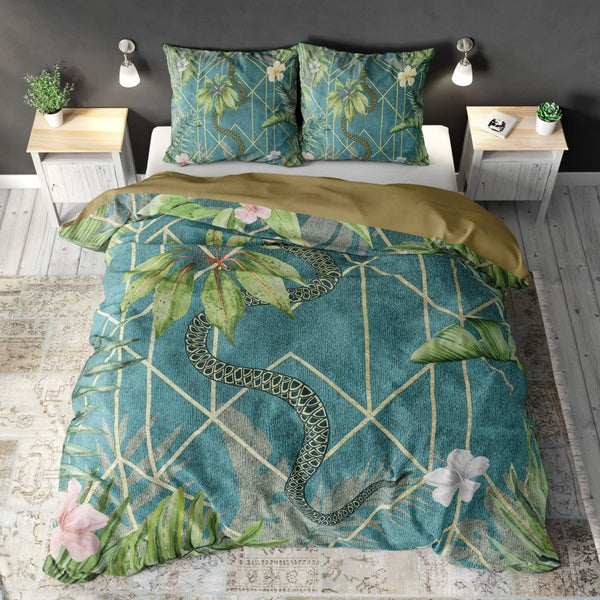 Polyester Duvet Cover Set Palm Wood | Green | King - 240cm (W) x 220cm (L) - The Bedding & Blankets Store