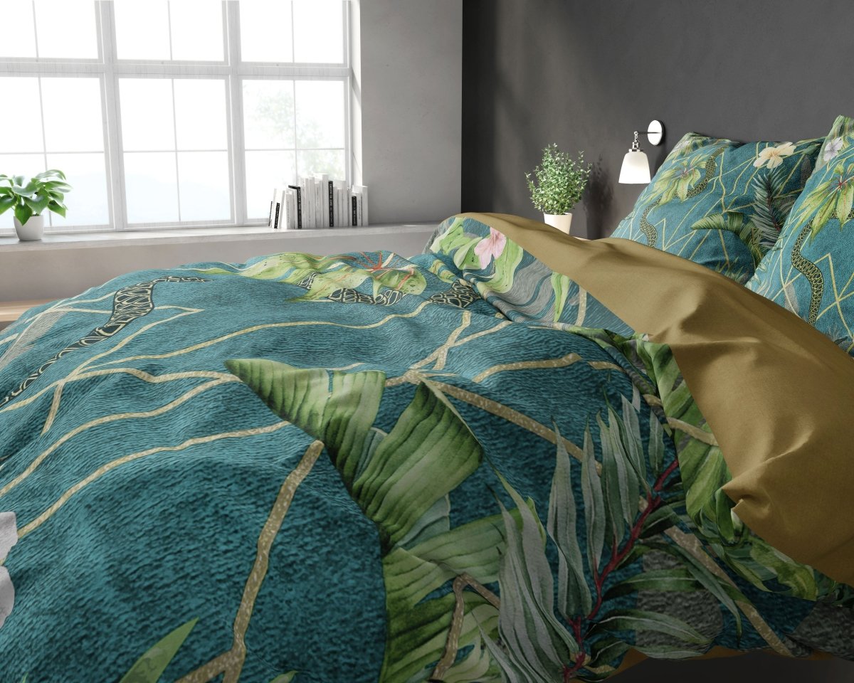 Polyester Duvet Cover Set Palm Wood | Green | King - 240cm (W) x 220cm (L) - The Bedding & Blankets Store