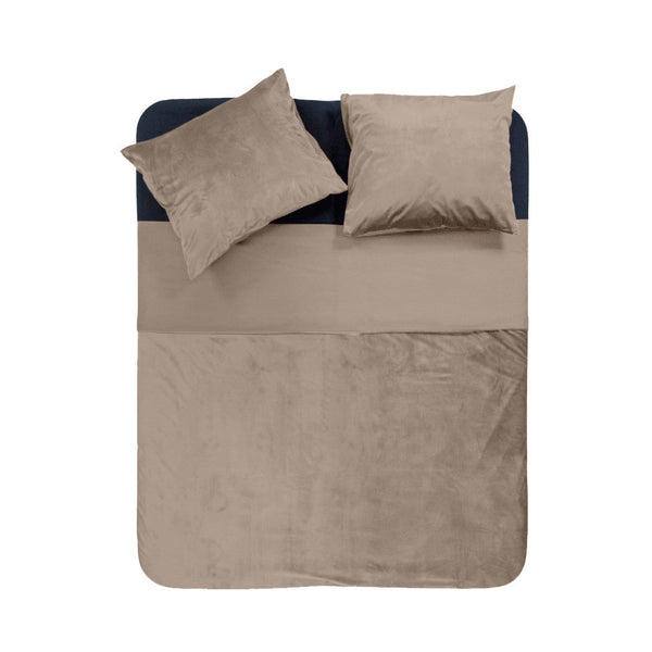Polyester Duvet Cover Set Velvet Piping | Taupe/Grey | Single - 140cm (W) x 220cm (L) - The Bedding & Blankets Store