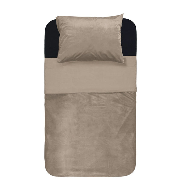 Polyester Duvet Cover Set Velvet Piping | Taupe/Grey | Single - 140cm (W) x 220cm (L) - The Bedding & Blankets Store