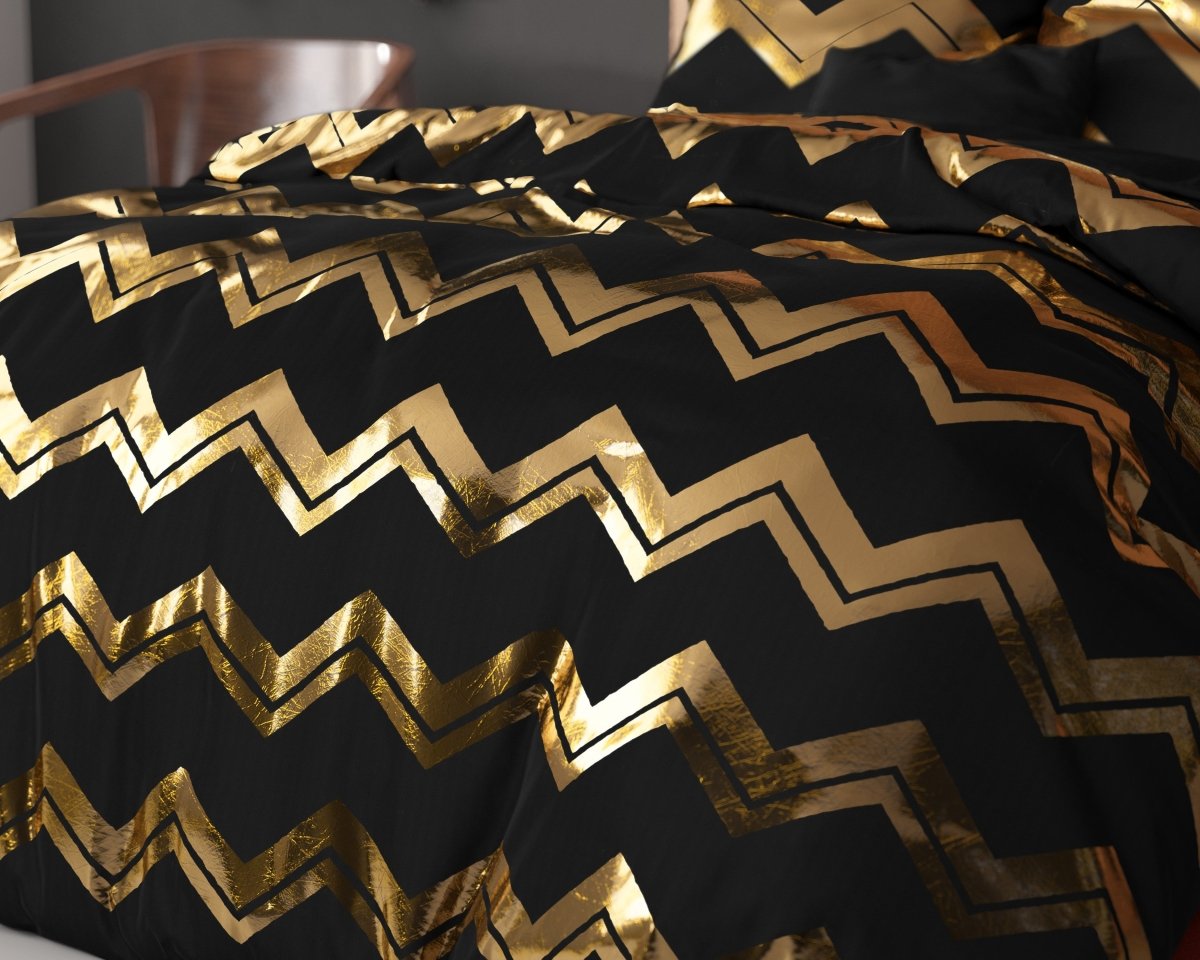 Polyester Duvet Cover Set Wave | Black | Double - 200cm (W) x 220cm (L) - The Bedding & Blankets Store