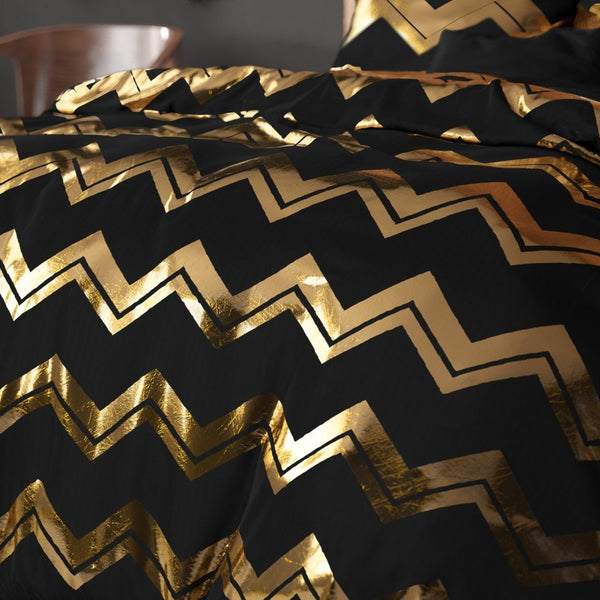 Polyester Duvet Cover Set Wave | Black | Double - 200cm (W) x 220cm (L) - The Bedding & Blankets Store