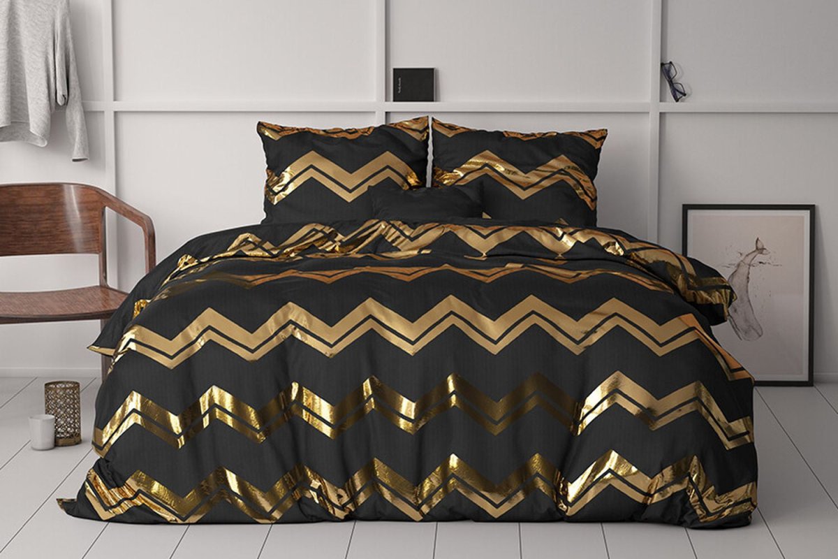 Polyester Duvet Cover Set Wave | Black | Double - 200cm (W) x 220cm (L) - The Bedding & Blankets Store