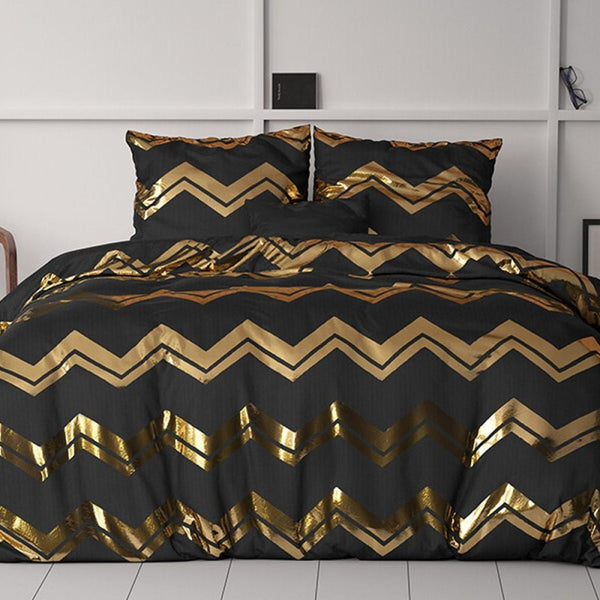 Polyester Duvet Cover Set Wave | Black | Double - 200cm (W) x 220cm (L) - The Bedding & Blankets Store