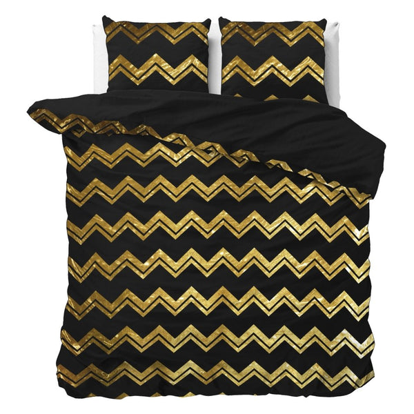 Polyester Duvet Cover Set Wave | Black | Double - 200cm (W) x 220cm (L) - The Bedding & Blankets Store