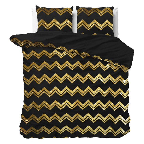 Polyester Duvet Cover Set Wave | Black | Double - 200cm (W) x 220cm (L) - The Bedding & Blankets Store