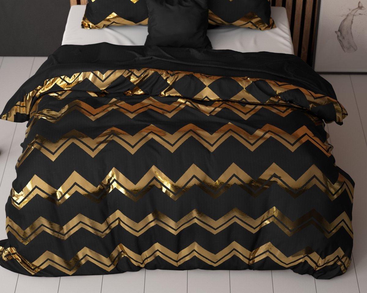 Polyester Duvet Cover Set Wave | Black | Double - 200cm (W) x 220cm (L) - The Bedding & Blankets Store