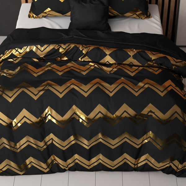Polyester Duvet Cover Set Wave | Black | Double - 200cm (W) x 220cm (L) - The Bedding & Blankets Store