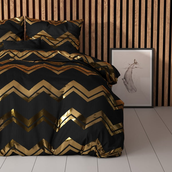 Polyester Duvet Cover Set Wave | Black | Double - 200cm (W) x 220cm (L) - The Bedding & Blankets Store