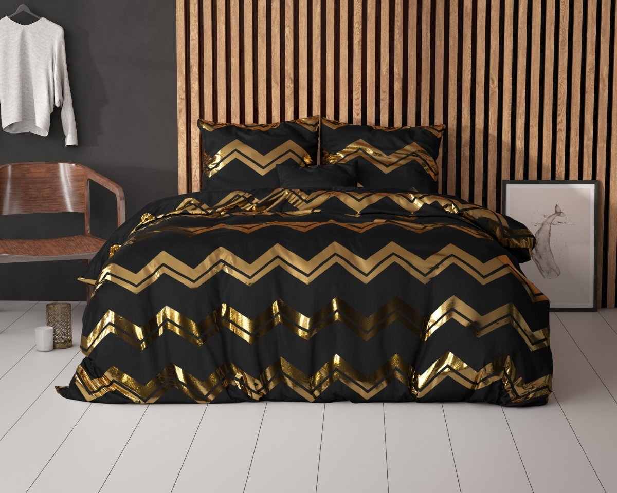 Polyester Duvet Cover Set Wave | Black | Double - 200cm (W) x 220cm (L) - The Bedding & Blankets Store