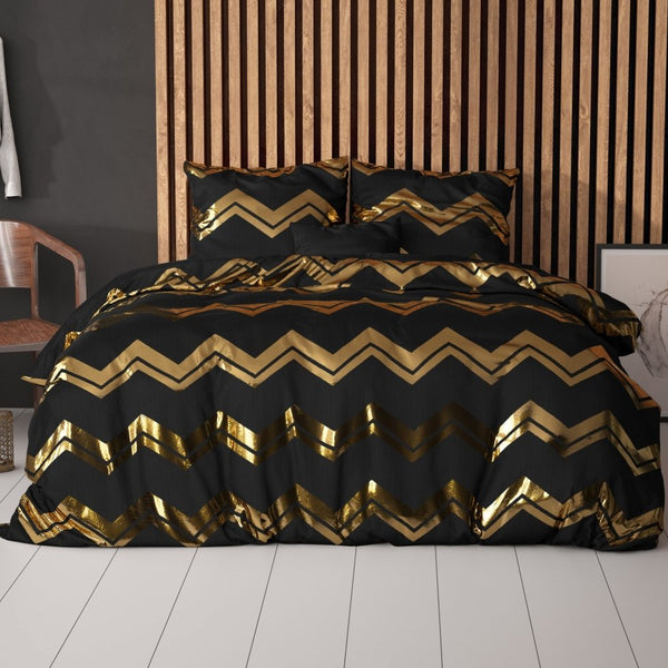 Polyester Duvet Cover Set Wave | Black | Double - 200cm (W) x 220cm (L) - The Bedding & Blankets Store