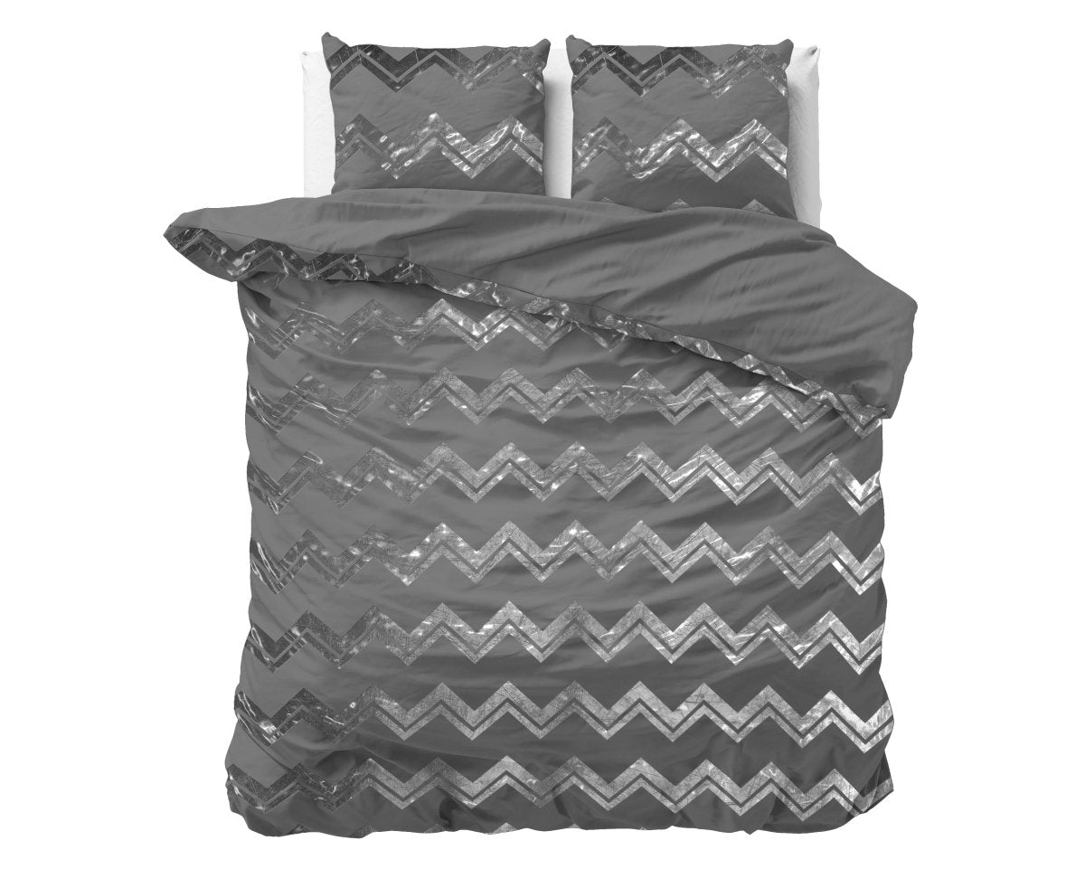 Polyester Duvet Cover Set Wave | Grey | Double - 200cm (W) x 220cm (L) - The Bedding & Blankets Store