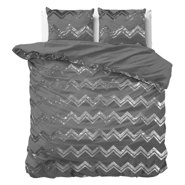 Polyester Duvet Cover Set Wave | Grey | Double - 200cm (W) x 220cm (L) - The Bedding & Blankets Store