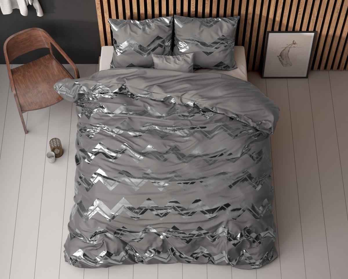 Polyester Duvet Cover Set Wave | Grey | Single - 140cm (W) x 220cm (L) - The Bedding & Blankets Store